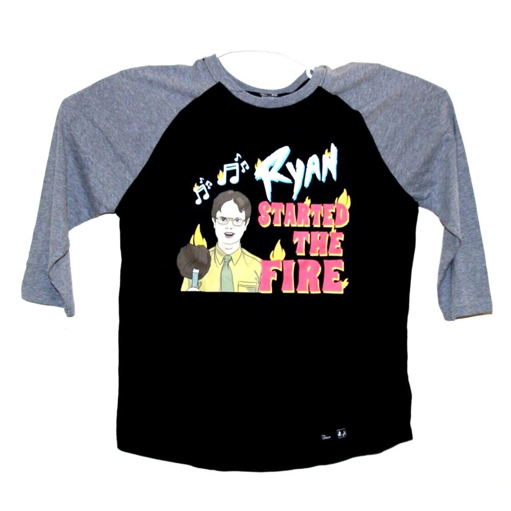 Culturefly The Office Dwight Ryan Started The Fire Raglan T-Shirt Size Large New